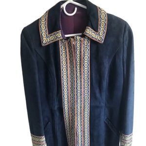 Vintage Late 60s Or Early 70s Dark Blue Suede Zip Up Jacket Coat
